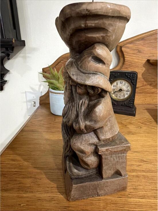 VTG Wood Gnome Candleholder HandCarved Tiroler Austria Alpine Whimsical Unique - Picture 7 of 10